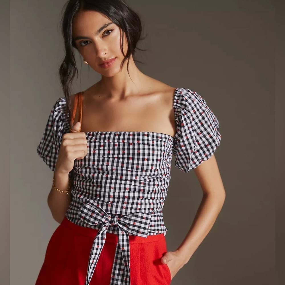DOLAN ANTHROPOLGIE Left Coast Gingham Puff-Sleeve Shirt SIZE S - Picture 7 of 8